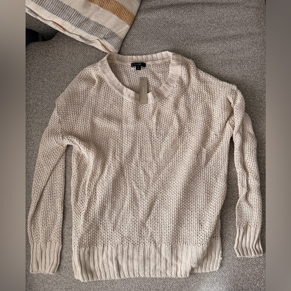 J. Crew Women's Textured Linen Summer Cream Sweater